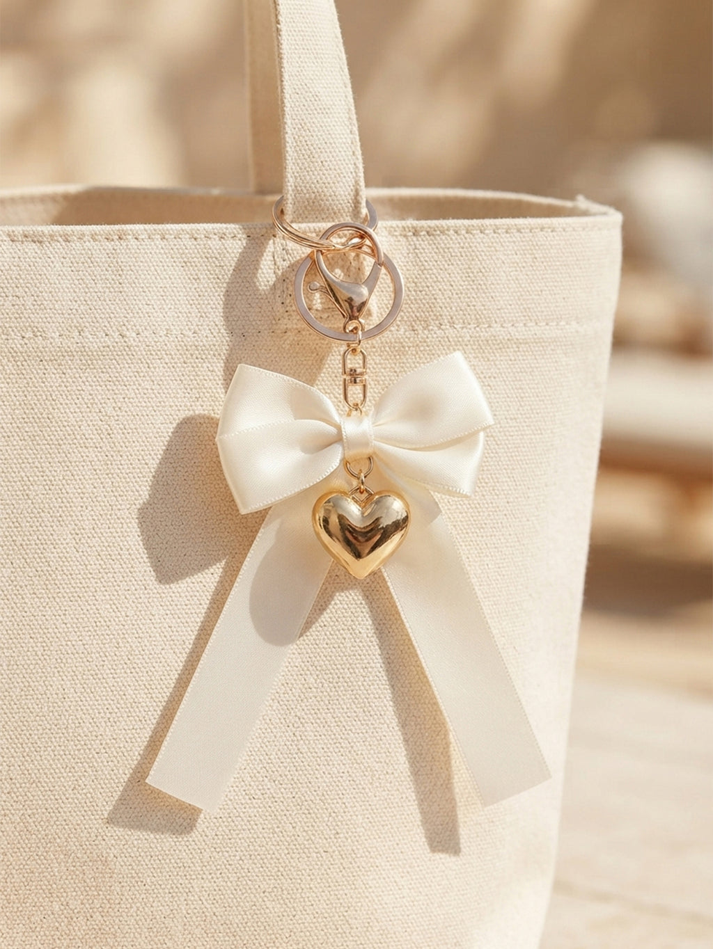 Ivory bow keychain with heart-shaped accent | KCA051-10 | image 4