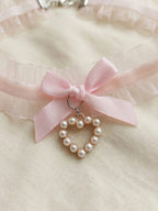Pink Lace Bow Pearl Necklace with polyester fabric | NA866-03 | image 4