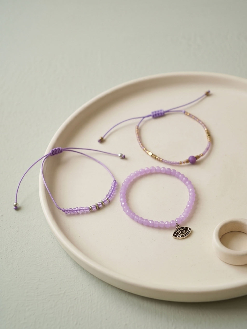 Purple braided three-piece bracelet set with adjustable pull cords | BRA560-01 | image 4