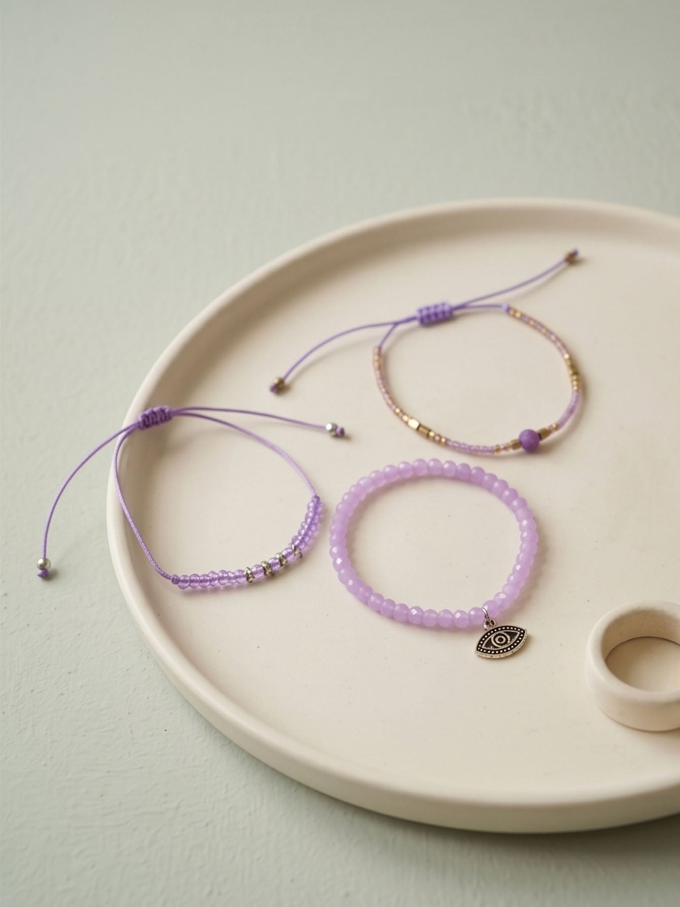Purple braided three-piece bracelet set with adjustable pull cords | BRA560-01 | image 4
