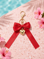 Red bow keychain with heart-shaped accent | KCA051-07 | image 4