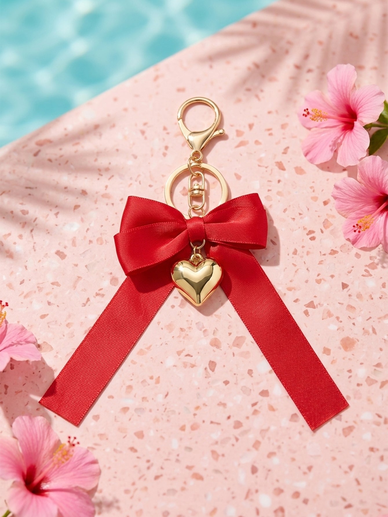 Red bow keychain with heart-shaped accent | KCA051-07 | image 4
