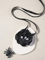 Black Skull Flower Ribbon Necklace with polyester fabric | NA707-01 | image 4