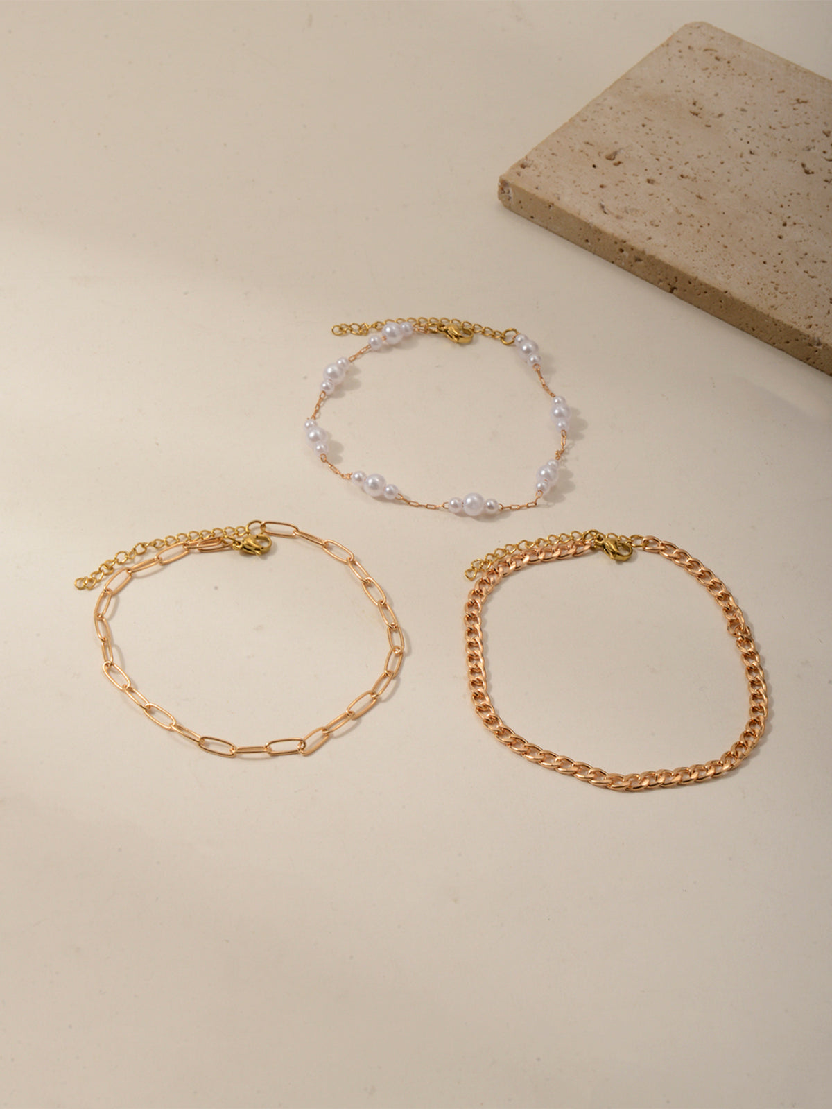 Faux Pearl Chain Anklet Set with zinc alloy details | JL7387-01 | image 4