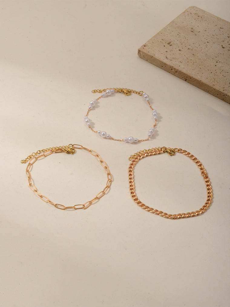 Faux Pearl Chain Anklet Set with zinc alloy details | JL7387-01 | image 4