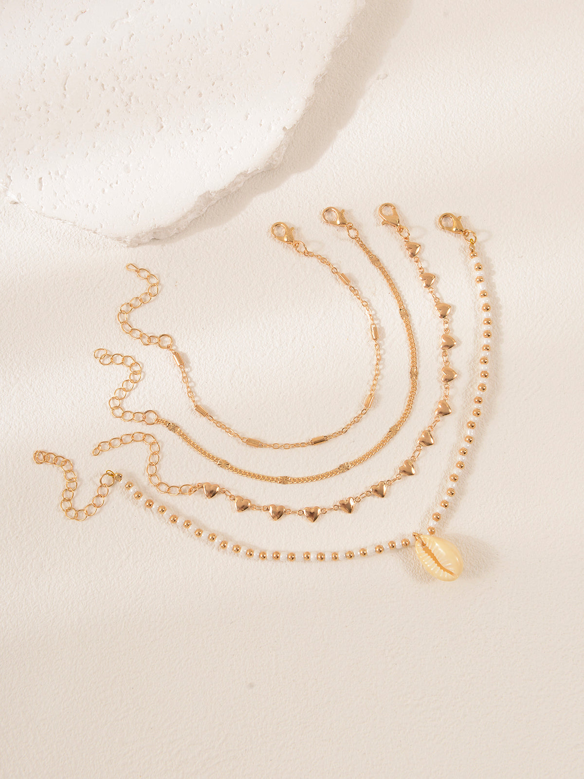 White Shell Heart Anklet Set with zinc alloy details | JL7357-01 | image 4