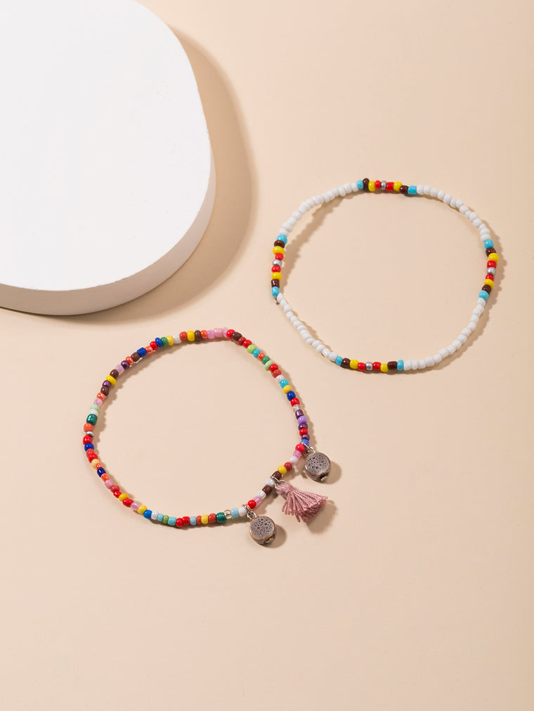 Multicolor Beaded Tassel Anklet Set with plastic details | JL7299-01 | image 4