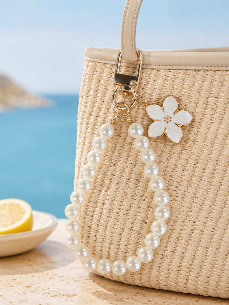Flower charm keychain with faux pearl strand | KCA056-01 | image 4