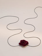 Red Flower Black Cord Necklace with polyester fabric | NA806-01 | image 4