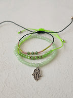 Green braided three-piece bracelet set with adjustable pull cords | BRA579-01 | image 4
