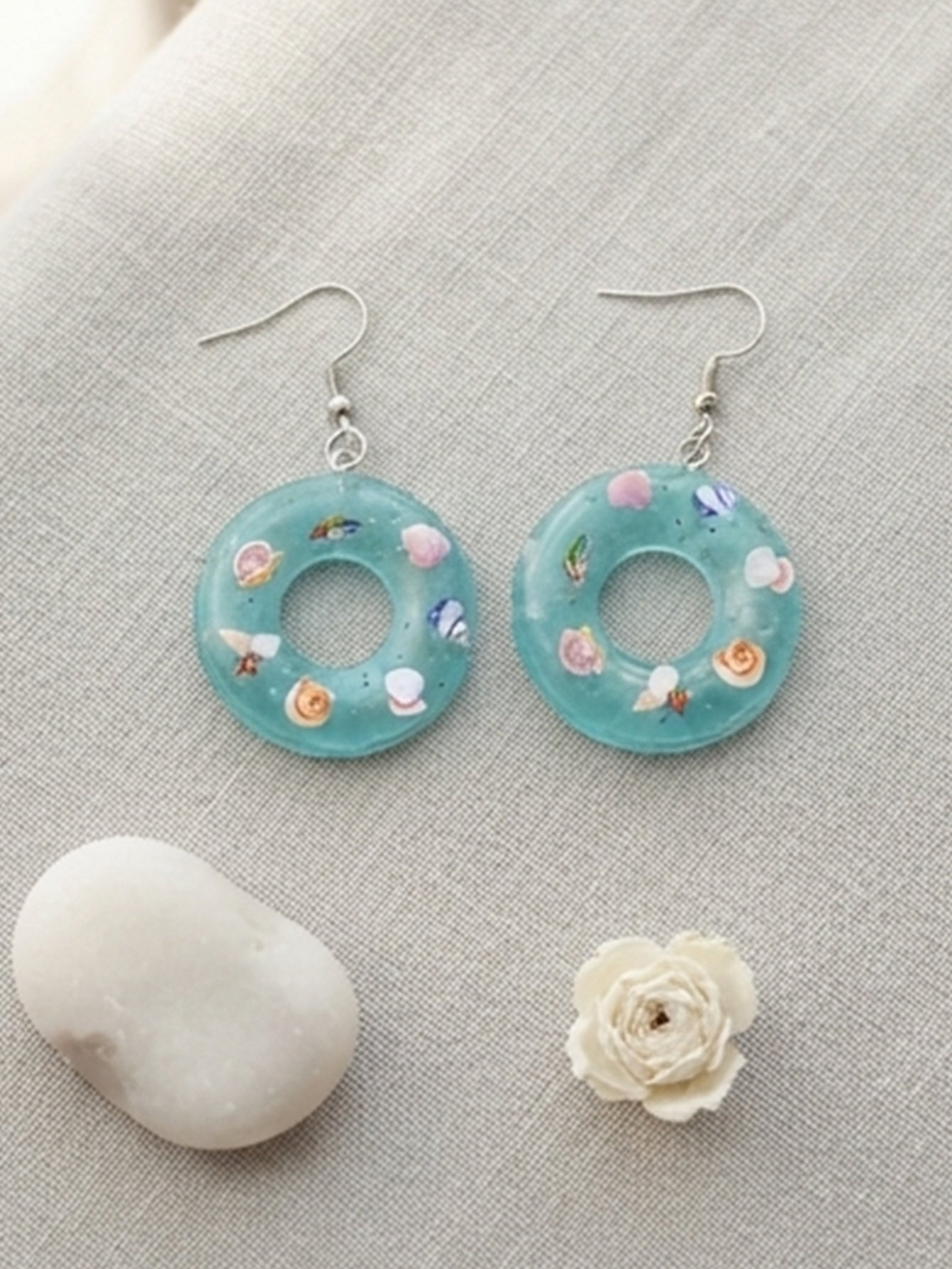 Blue pool float drop earrings in lightweight plastic | ERA641-01 | image 4