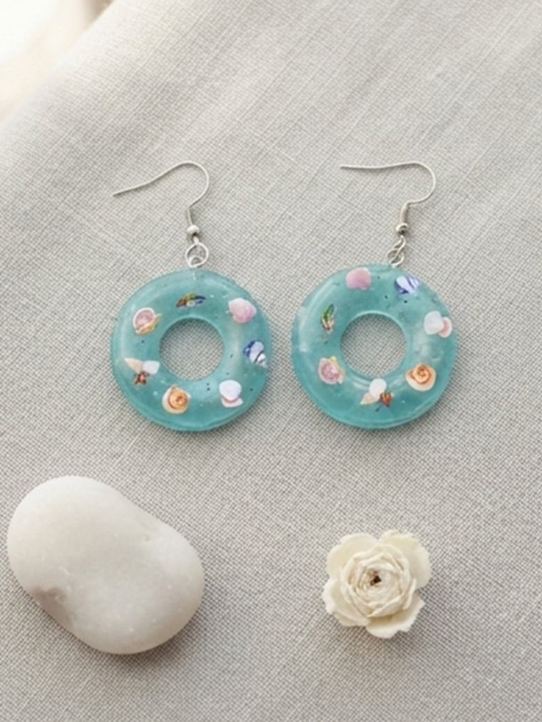Blue pool float drop earrings in lightweight plastic | ERA641-01 | image 4