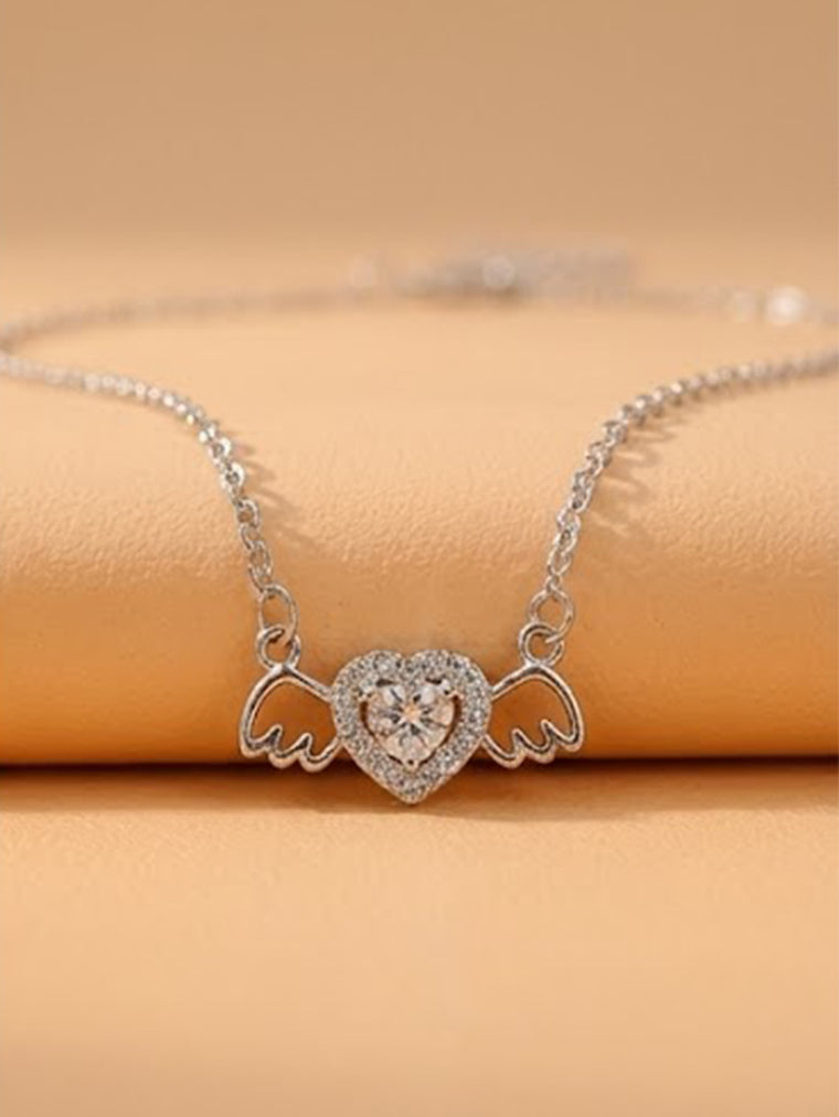 Silver-Tone Cupid Heart Necklace with zinc-alloy hardware | NA585-03 | image 4