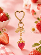 Translucent strawberry keychain with pearl accent | KCA064-03 | image 4