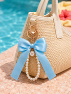 Blue bow keychain with faux pearl strand | KCA051-03 | image 4