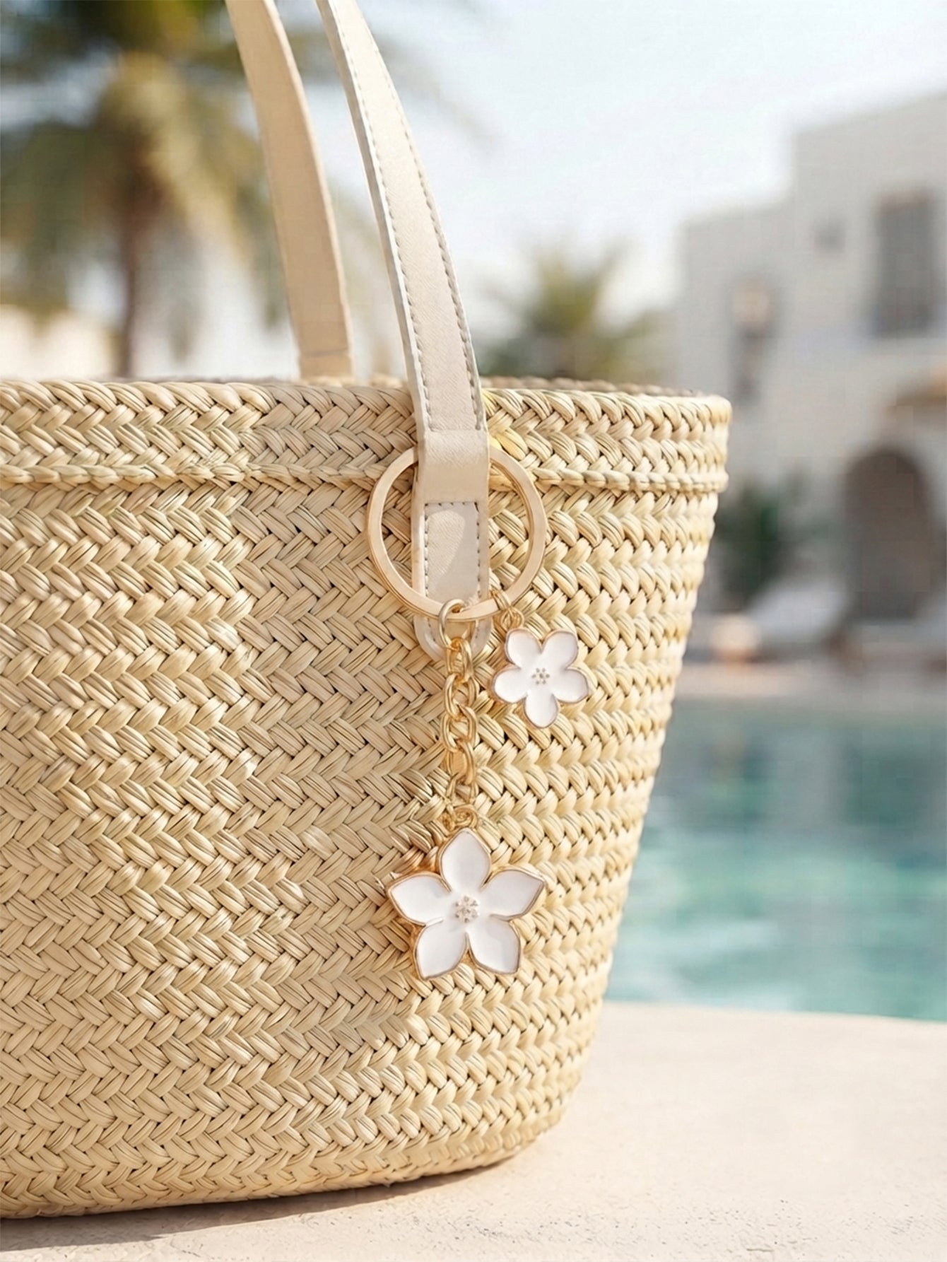 White cherry blossom keychain with floral accents | KCA070-11 | image 4