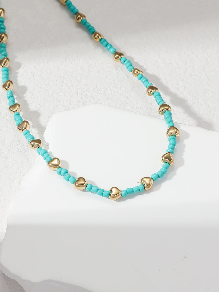 Teal Heart Beaded Necklace with zinc-alloy and plastic details | NA600-02 | image 4