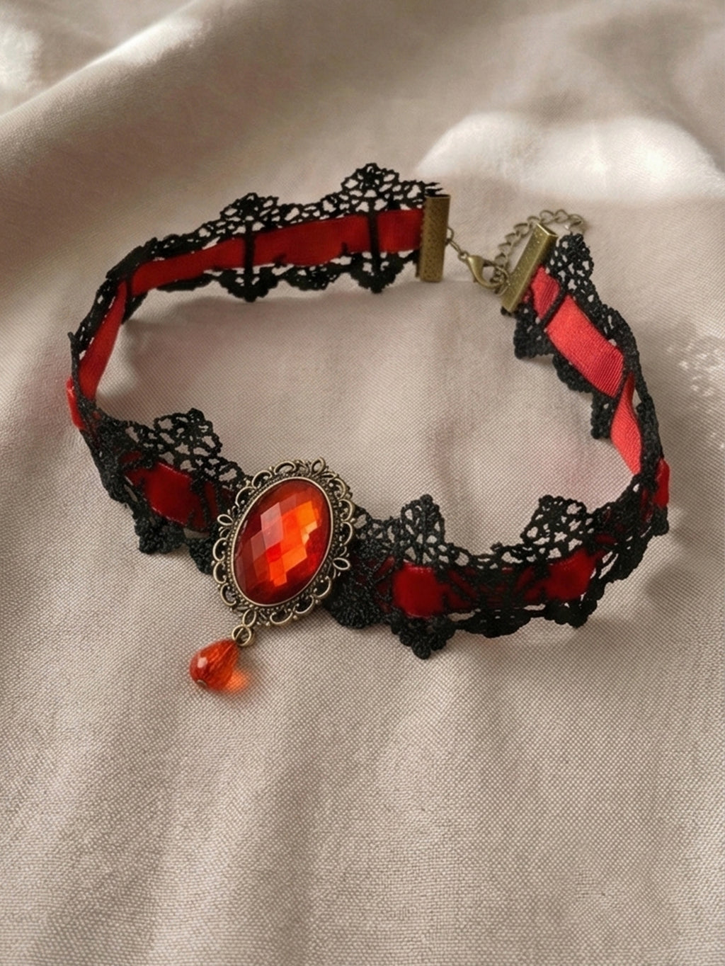 Red Gem Lace Choker with polyester fabric | N3004RED | image 4