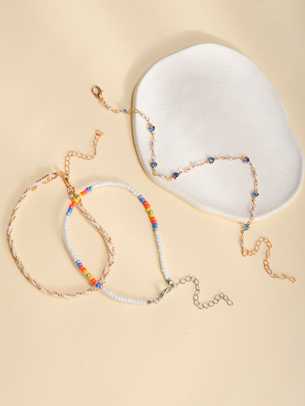 Blue Heart Beaded Anklet Set with zinc alloy details | JL7341-01 | image 4