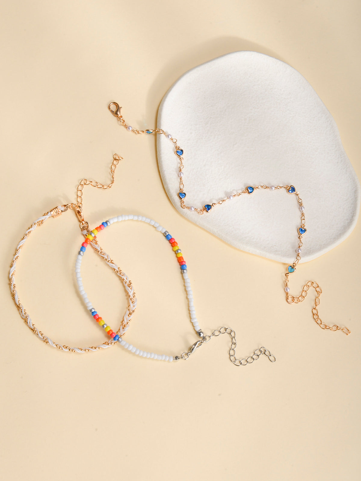 Blue Heart Beaded Anklet Set with zinc alloy details | JL7341-01 | image 4