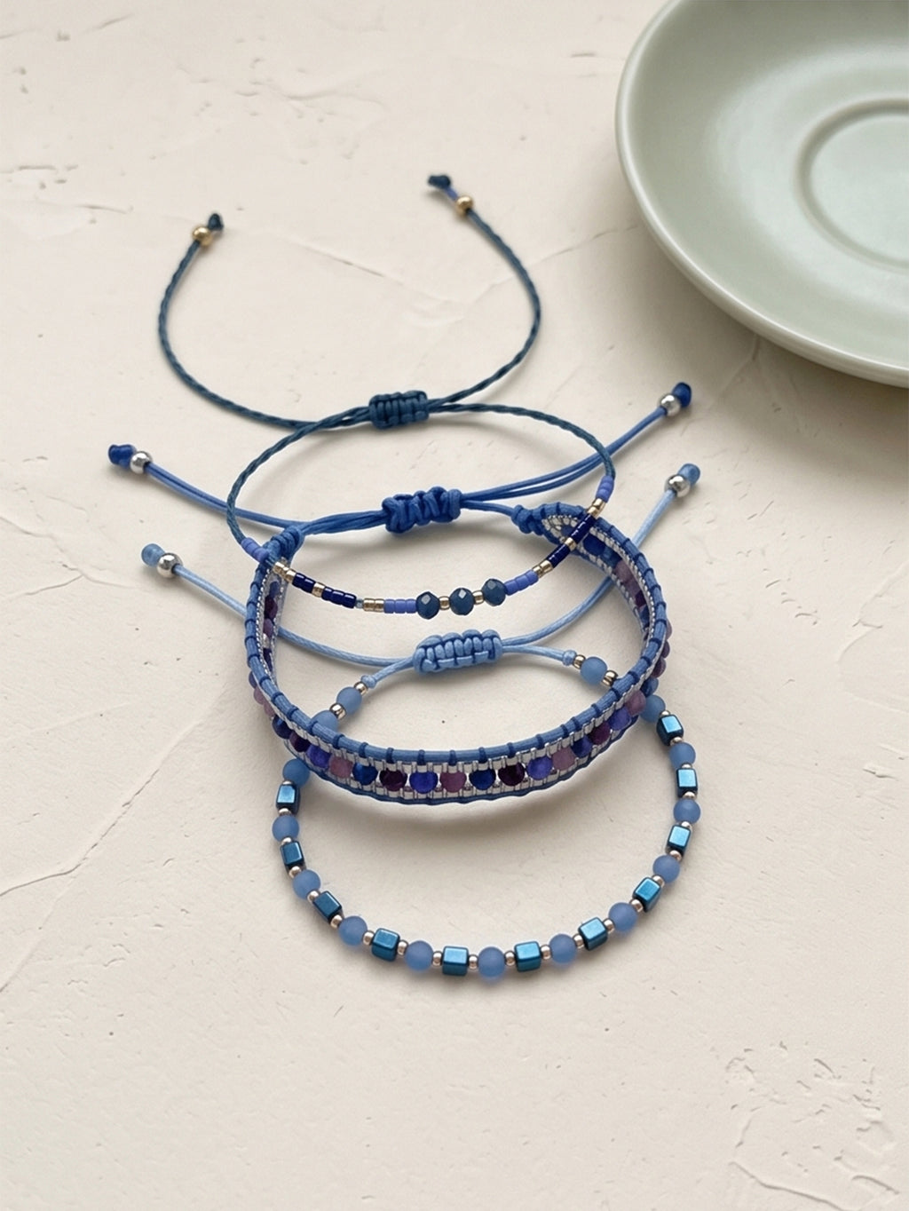 Blue braided three-piece bracelet set with adjustable pull cords | BRA512-01 | image 4