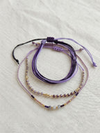 Dark Purple braided three-piece bracelet set with adjustable pull cords | BRA561-01 | image 4