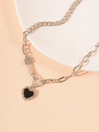 Silver-Tone Black Heart Necklace with zinc-alloy hardware | NA609-01 | image 4