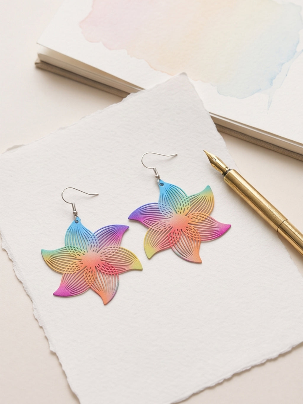 Multicolor pinwheel flower earrings in copper alloy | ERA425-02 | image 4
