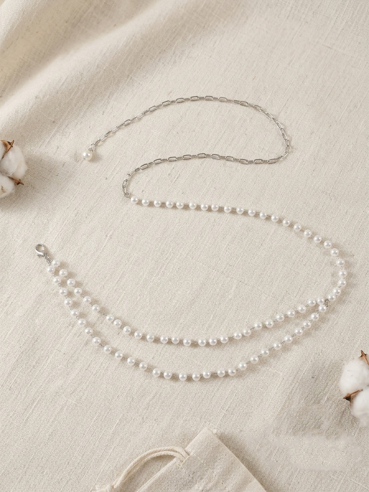 Silver-Tone Faux Pearl Waist Chain with zinc-alloy and plastic details | BCN0262-02 | image 4