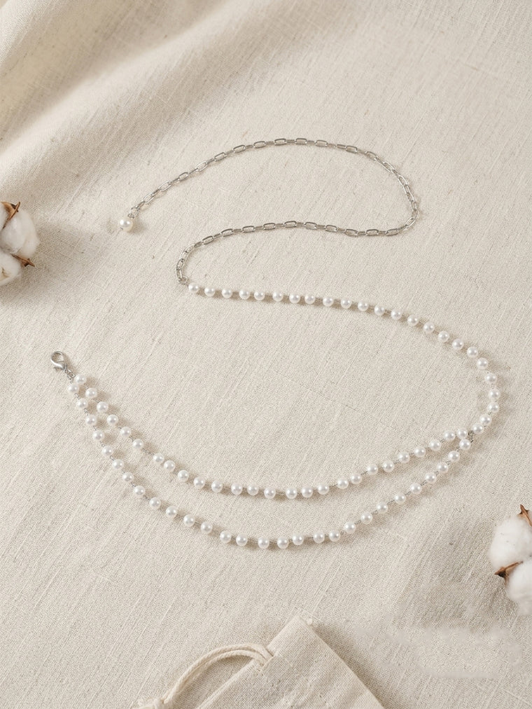 Silver-Tone Faux Pearl Waist Chain with zinc-alloy and plastic details | BCN0262-02 | image 4