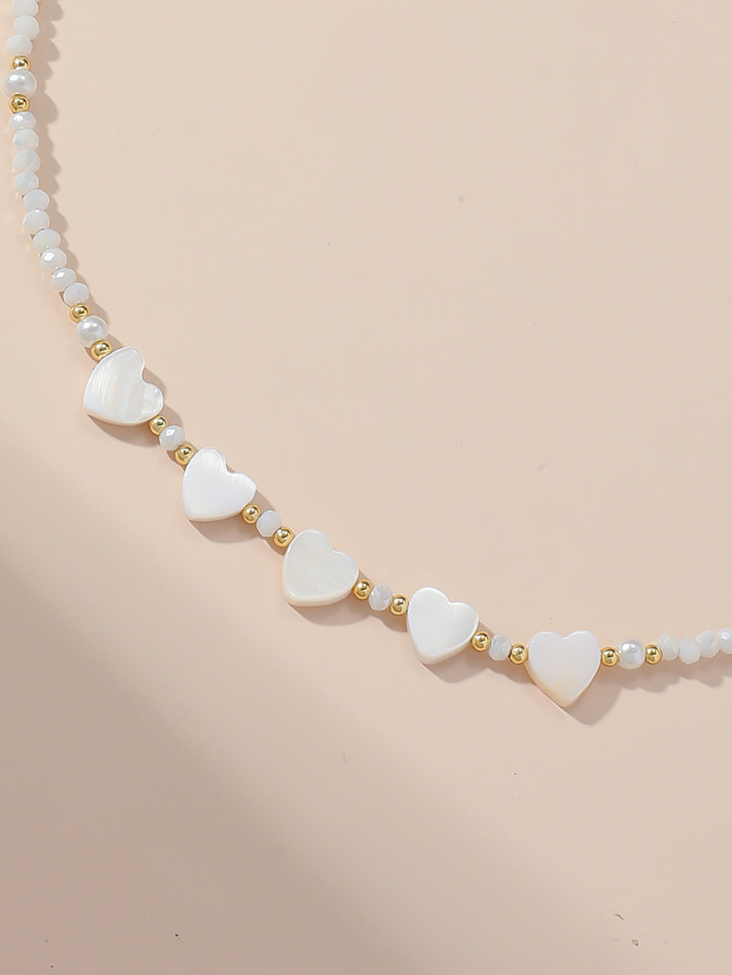 White Glass Bead Heart Necklace with glass details | NA595-01 | image 4