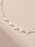 White Glass Bead Heart Necklace with glass details | NA595-01 | image 4
