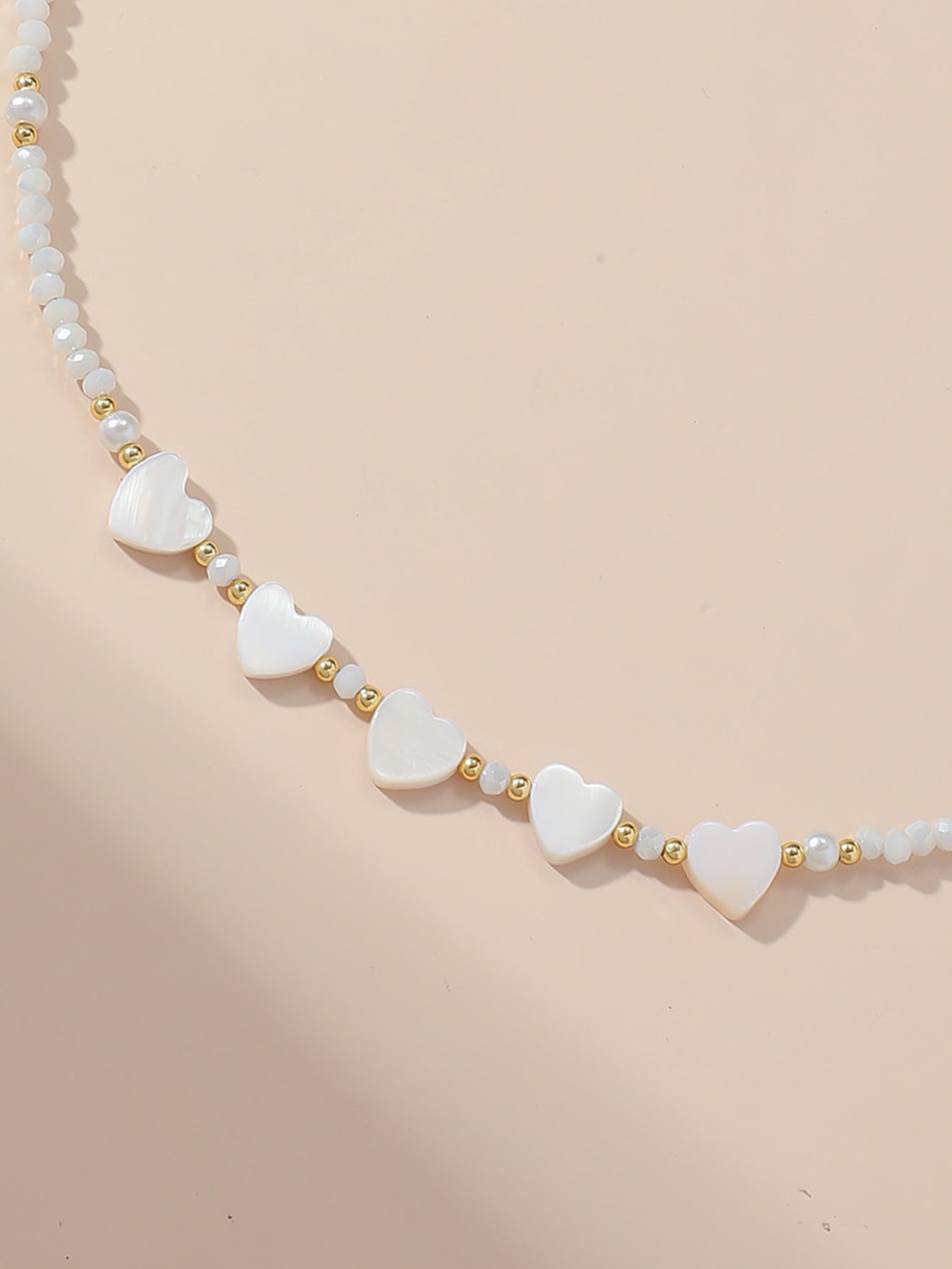 White Glass Bead Heart Necklace with glass details | NA595-01 | image 4