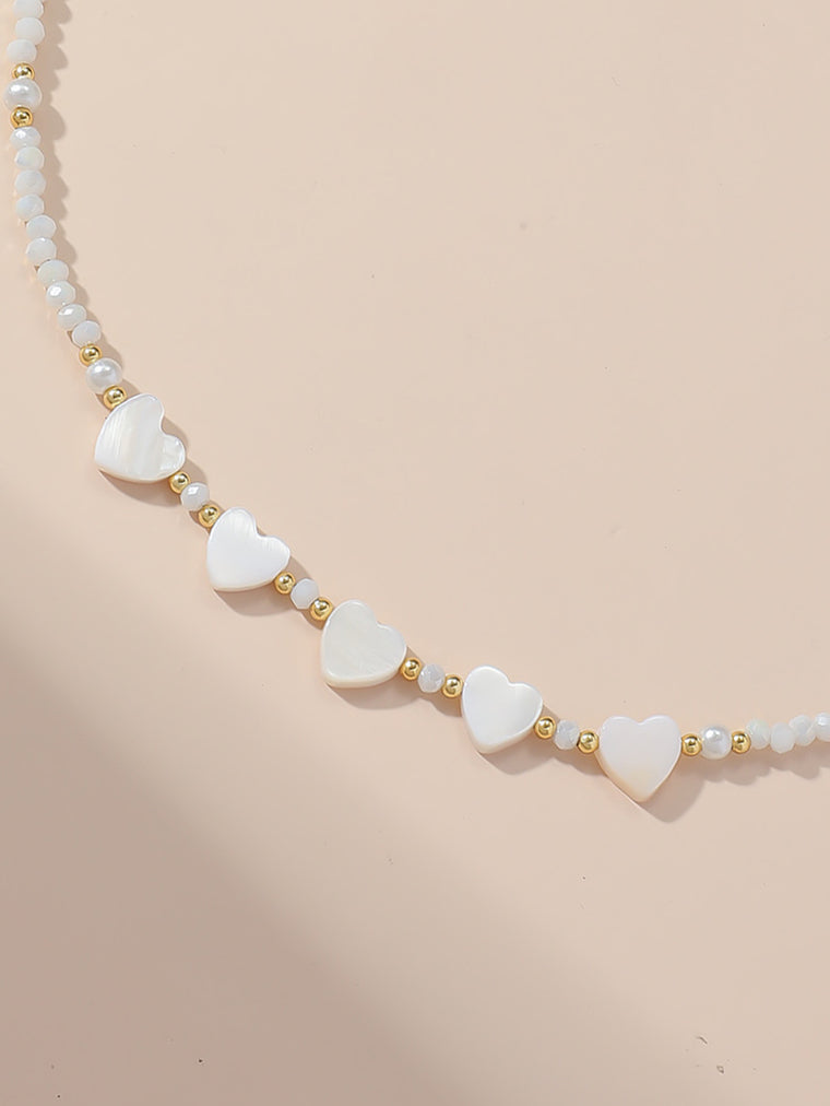 White Glass Bead Heart Necklace with glass details | NA595-01 | image 4