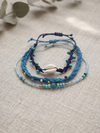 Blue braided three-piece bracelet set with adjustable pull cords | BRA583-01 | image 4