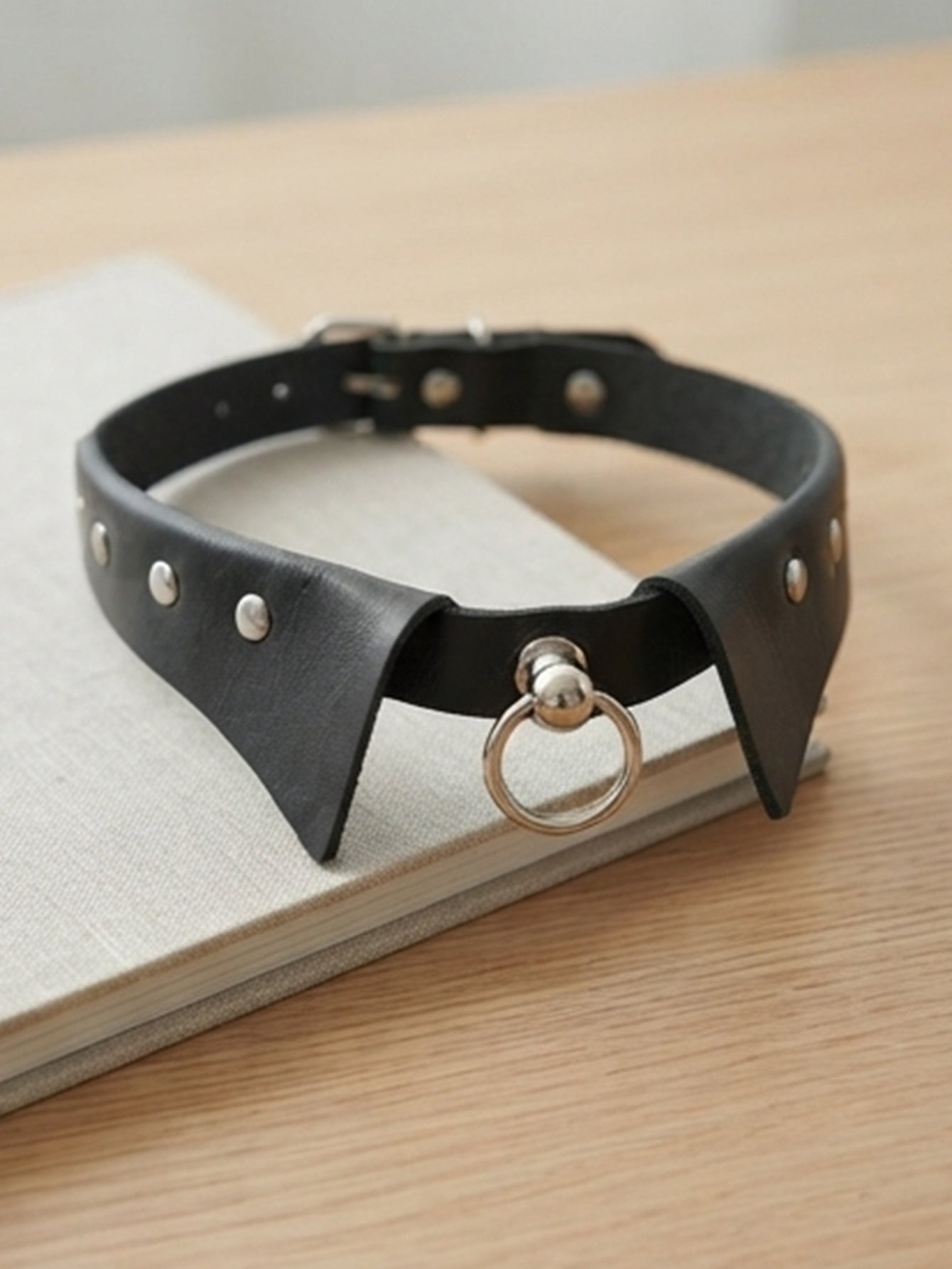 Black Leather Ring Necklace with leather | NA685-01 | image 4