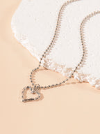 Silver-Tone Open Heart Pendant Necklace with zinc-alloy hardware | NA607-01 | image 4