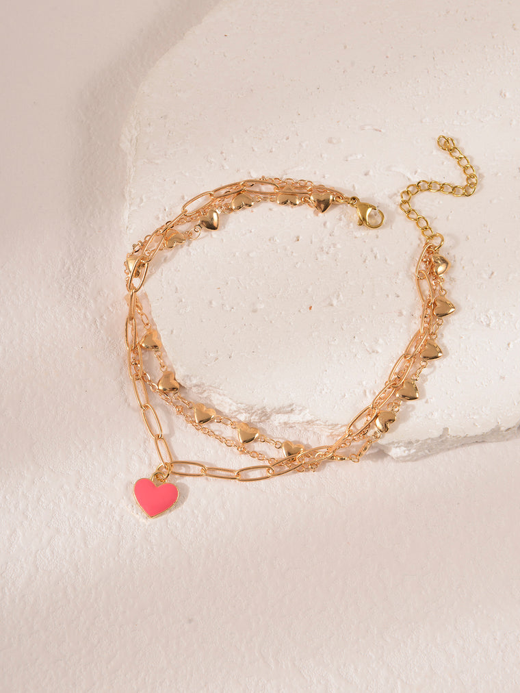 Pink Heart Layered Anklet with zinc alloy details | JL7377-01 | image 4