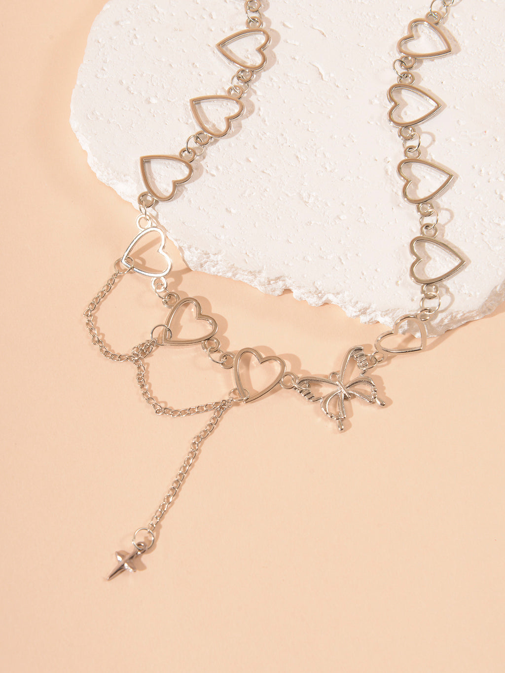 Silver-Tone Butterfly Heart Necklace with zinc-alloy hardware | NA592-01 | image 4