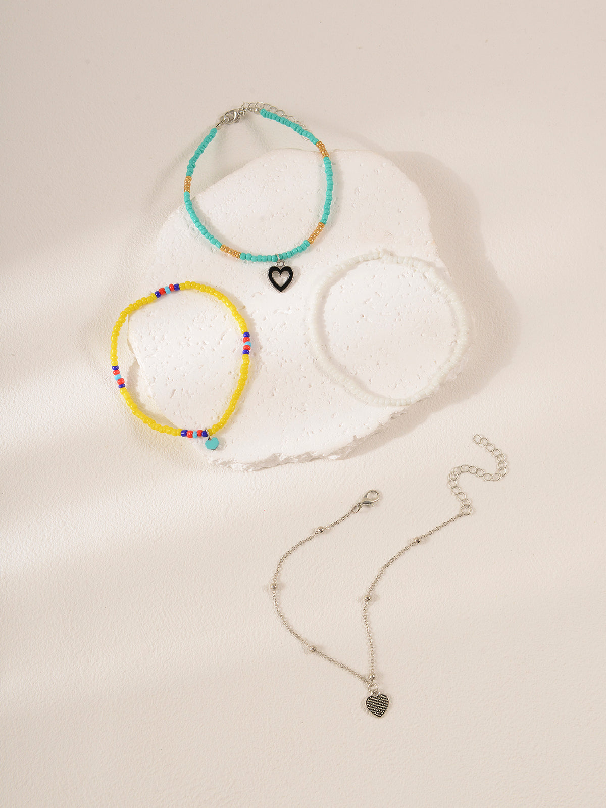 Beaded Heart Charm Anklet Set with plastic details | JL7210-01 | image 4