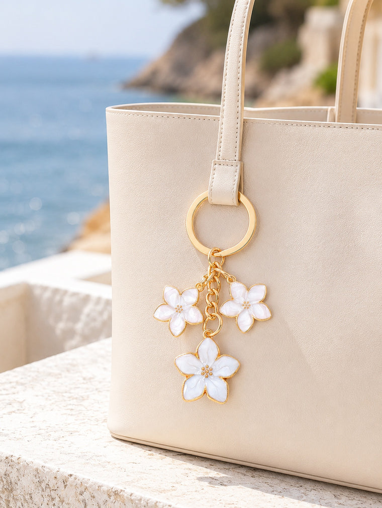 White cherry blossom keychain with floral accents | KCA070-01 | image 4