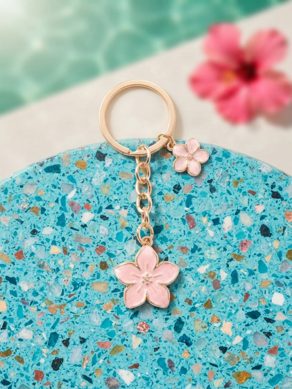 Pink cherry blossom keychain with floral accents | KCA070-10 | image 4
