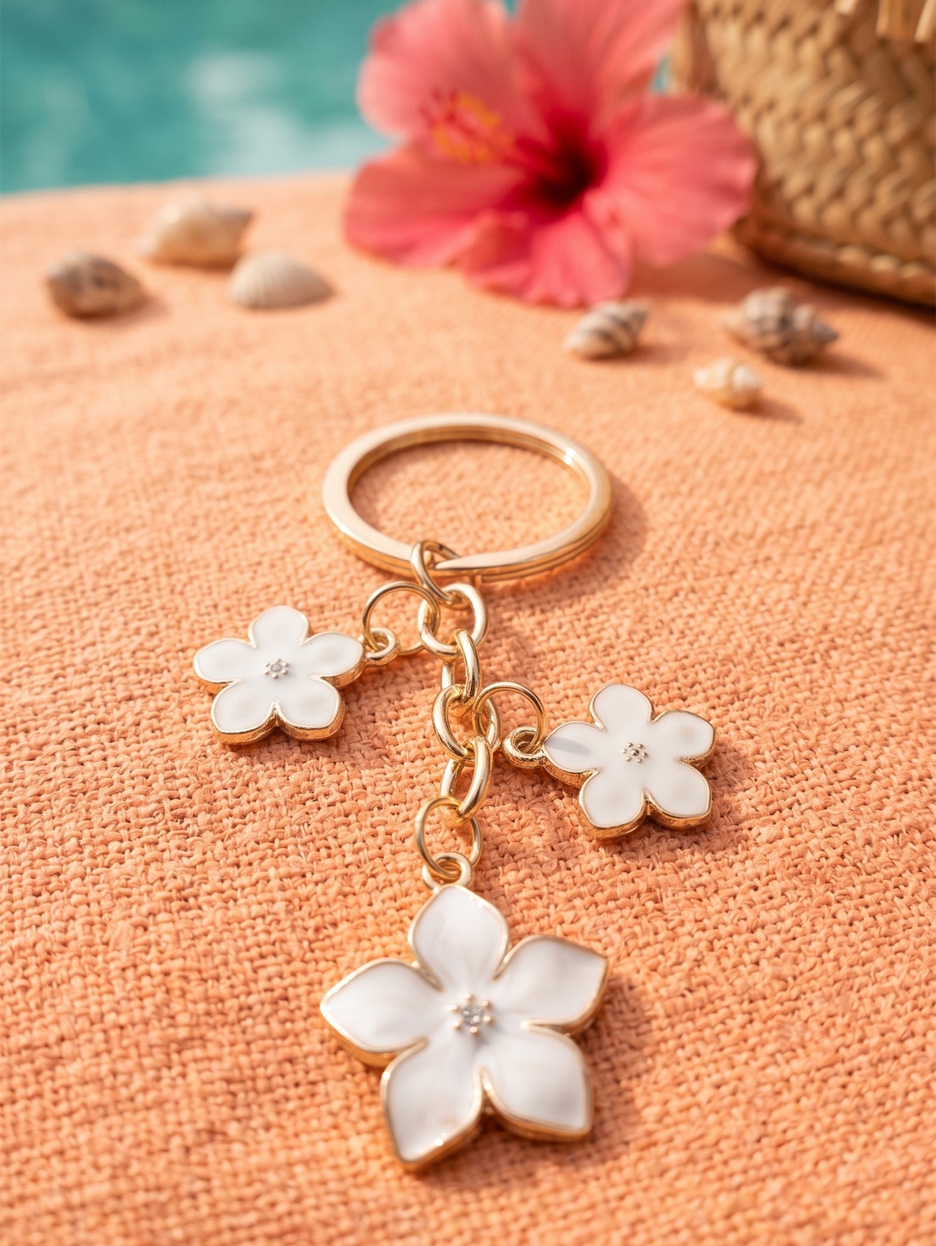 White cherry blossom keychain with floral accents | KCA070-02 | image 4