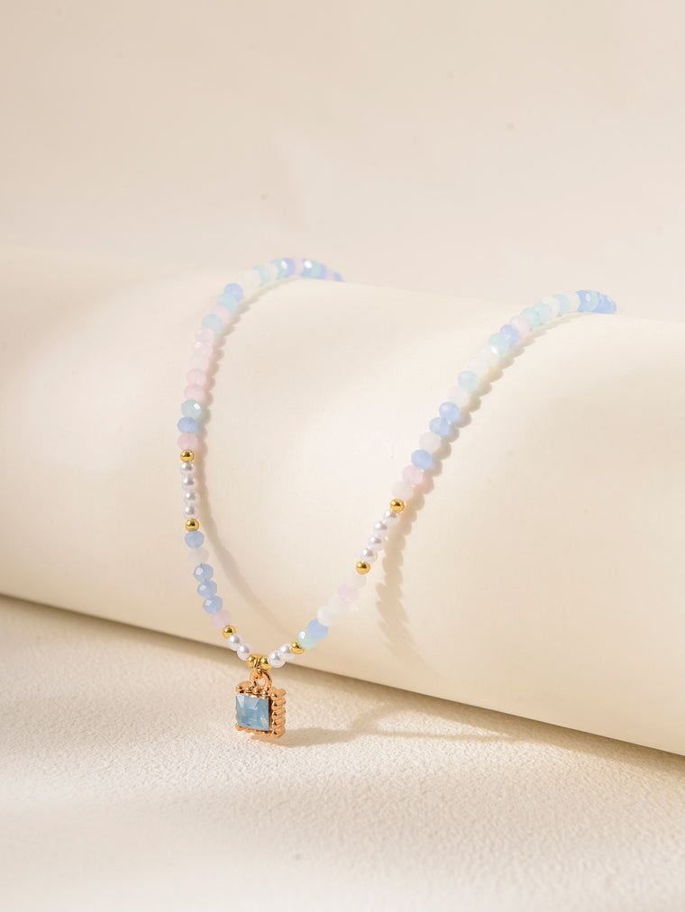 Blue Purple Faux Crystal Necklace with imitation crystal details | NA561-03 | image 4