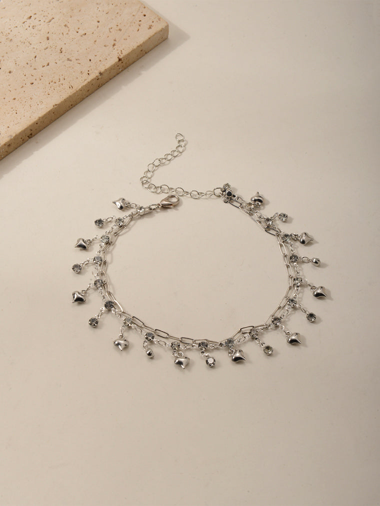 Silver-Tone Heart Layered Anklet with zinc alloy details | JL7389-01 | image 4