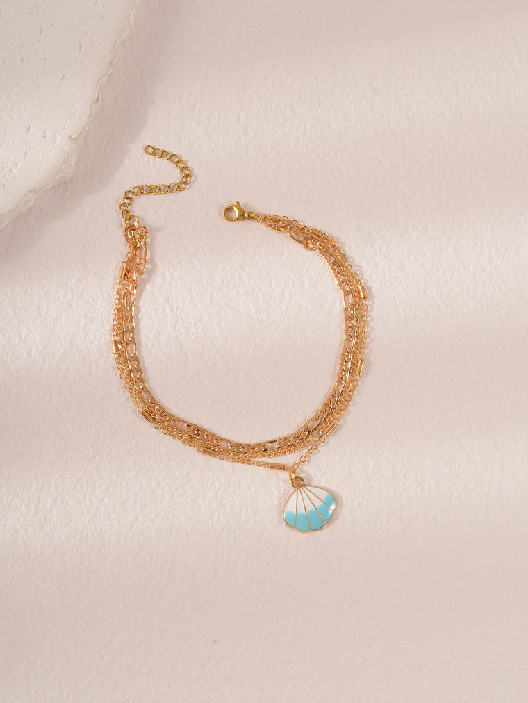 Blue Ombre Shell Layered Anklet with zinc alloy details | JL7380-01 | image 4