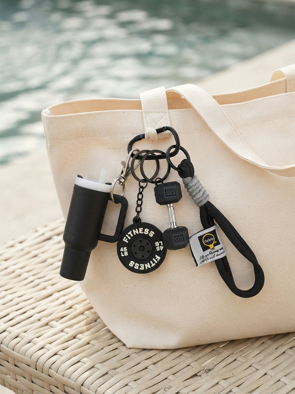 Pink bottle and dumbbell fitness keychain | KCA085-06 | image 4
