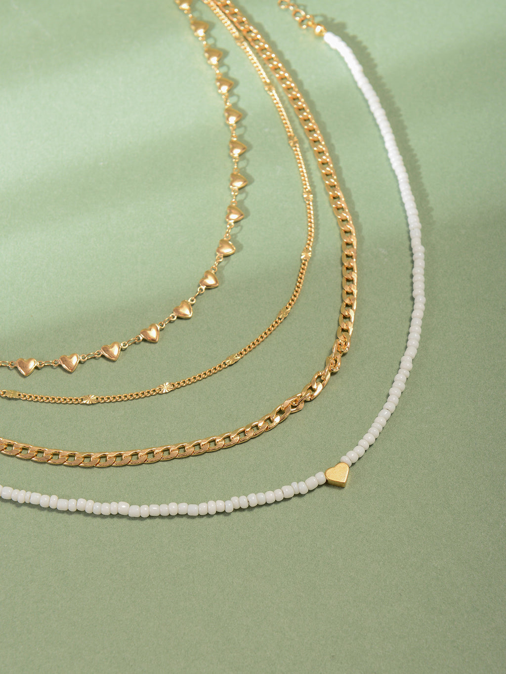 White Seed Bead Heart Layered Necklace with zinc-alloy hardware | NA582-01 | image 4