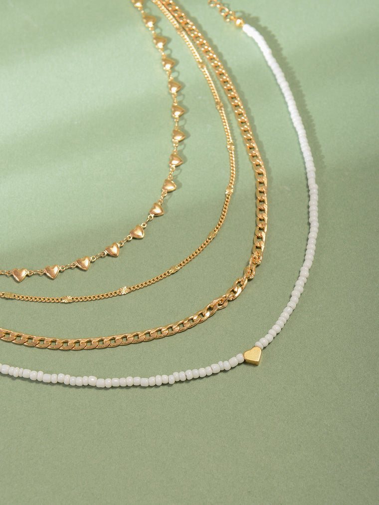White Seed Bead Heart Layered Necklace with zinc-alloy hardware | NA582-01 | image 4