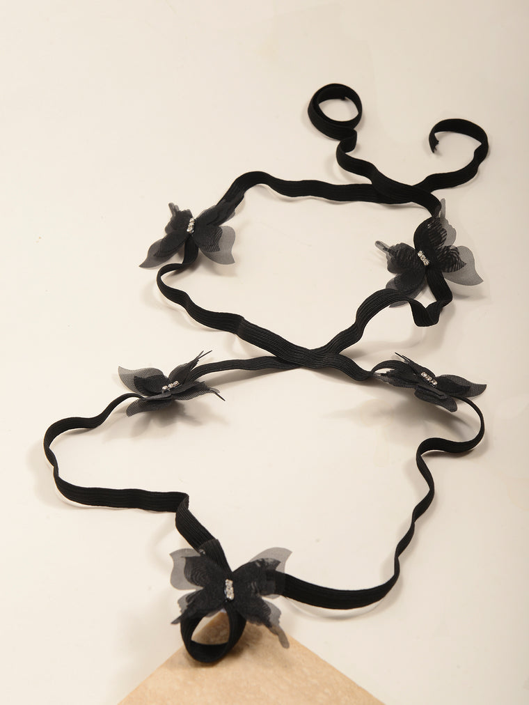 Five Black Butterfly Wrap Anklet with elastic band details | JL7407-01 | image 4